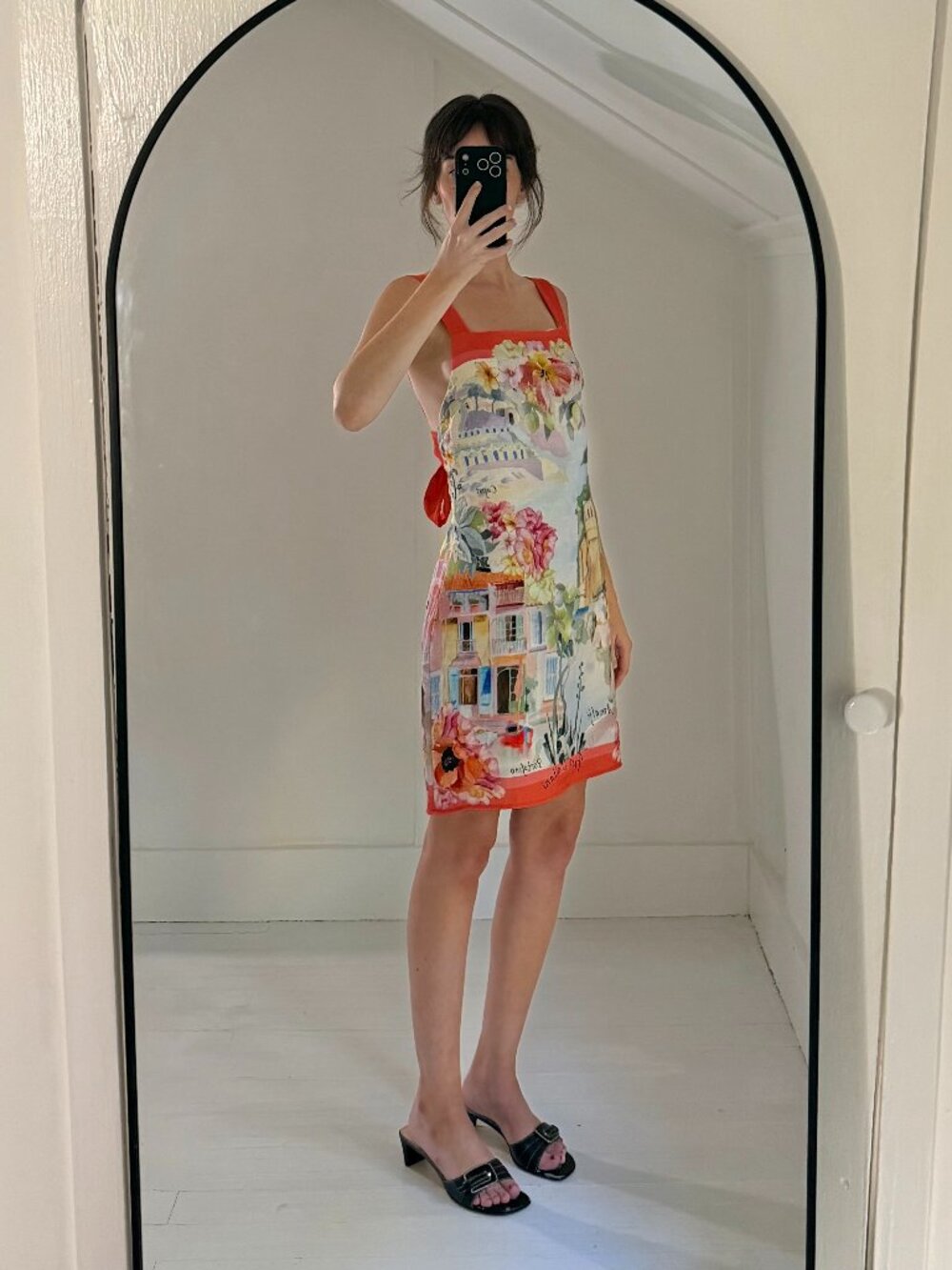 H&M Italian Riviera Print Sleeveless Open-Back Mini Dress in Coral Red Size S